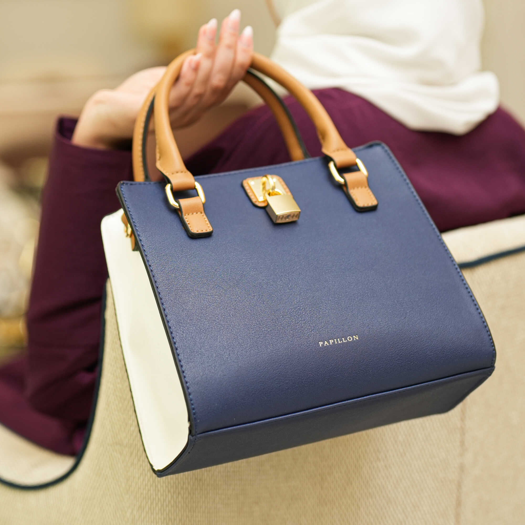 Papillon Handbag Blue and Beige- Women&rsquo;s bags - NOR-84298