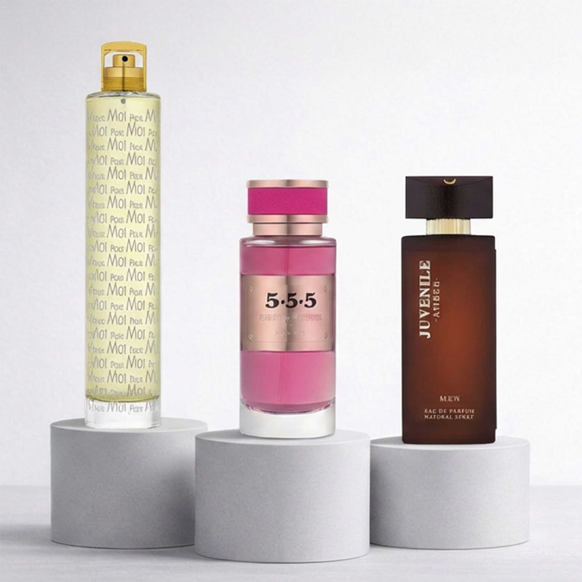 Diverse Fragrance Collection (Joveneil Amber for Men 125 ml &ndash; Pour Moi for Women 200 ml &ndash; Deraah Private 555 for Women 100 ml)