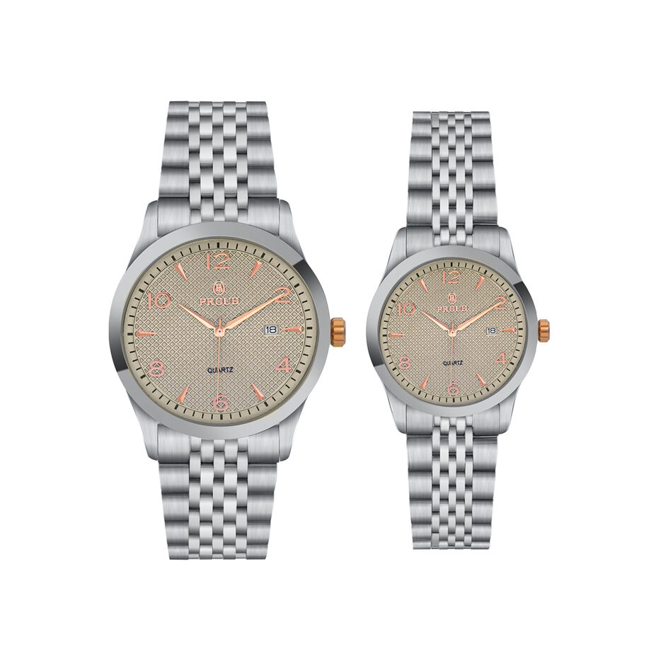 طقم ساعة براود  رجالي نسائي Y23 (SM-21081G&L)Sgray + علبة