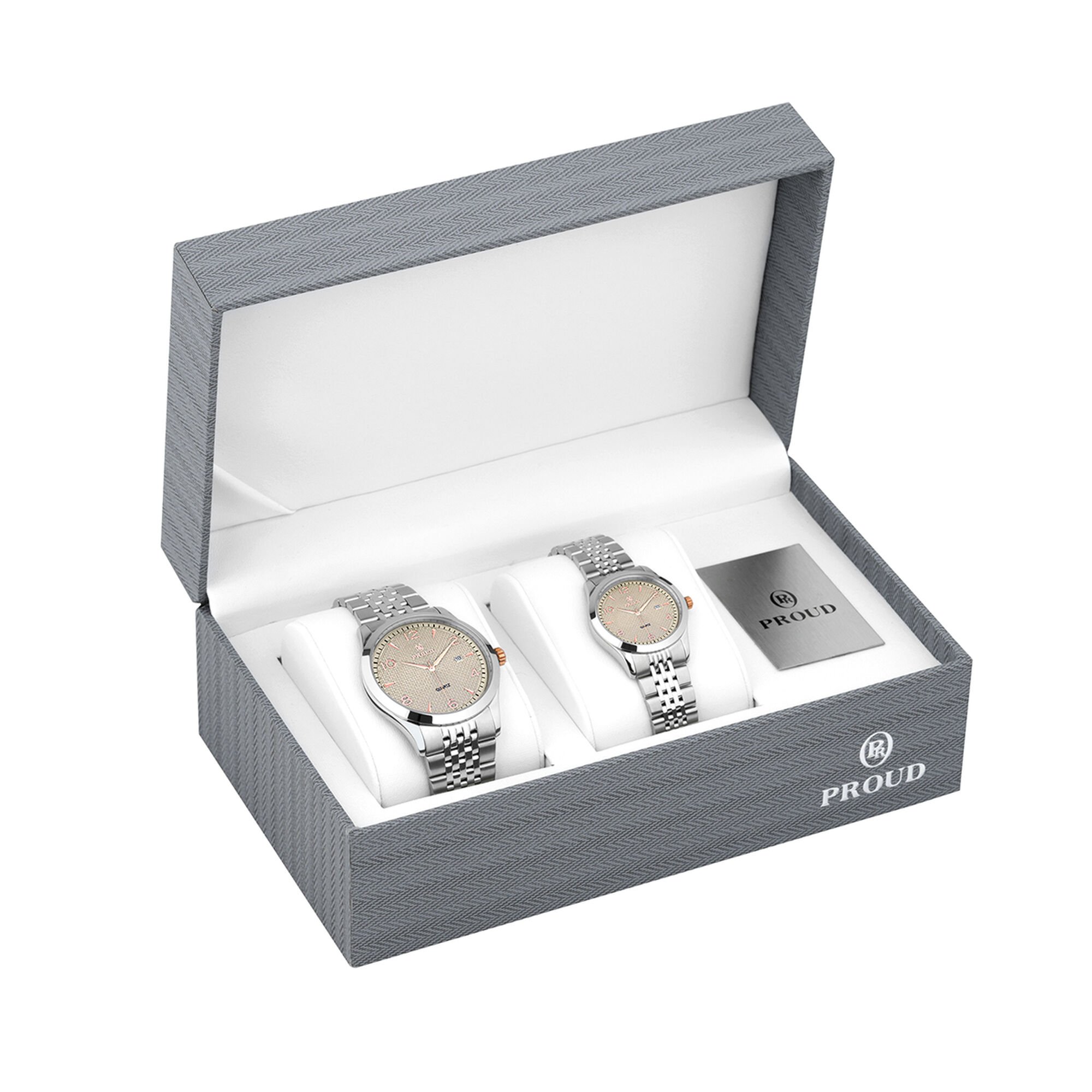 طقم ساعة براود  رجالي نسائي Y23 (SM-21081G&L)Sgray + علبة