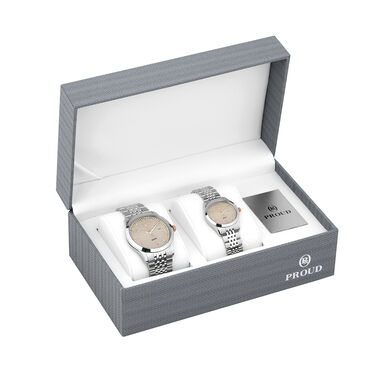 طقم ساعة براود  رجالي نسائي Y23 (SM-21081G&L)Sgray + علبة
