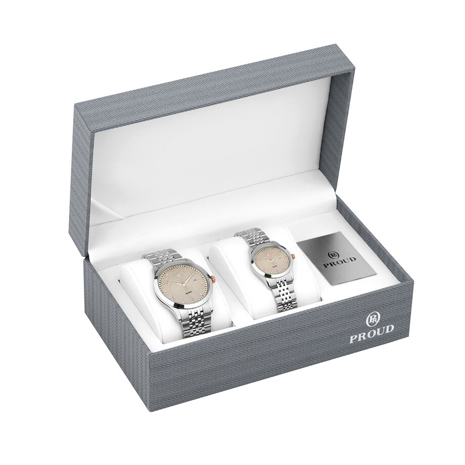 طقم ساعة براود  رجالي نسائي Y23 (SM-21081G&L)Sgray + علبة